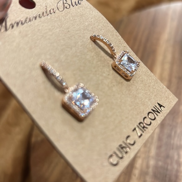 Rose gold square halo drop earrings - Picture 2 of 3